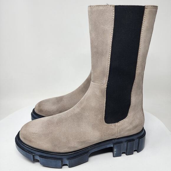 Free People Brooks Chelsea Boots Women EU39/US8.5 Taupe Suede Mid Calf Full Zip - Picture 5 of 13